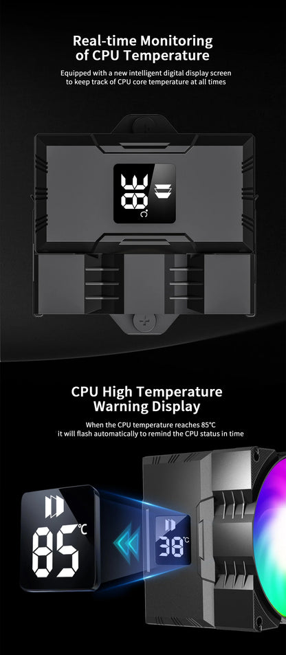 UPSIREN Walrus Assassin 90 CPU Cooler — 4 Heatpipe Air Cooler with 92mm Fan & Digital Display for Intel LGA1700/1200 & AMD AM4/AM5