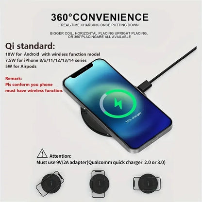 Ultra-Thin Desktop 10W Wireless Charger Pad Stand: Fast Charging Dock Station for iPhone 14 13 12 11, Samsung, Xiaomi - Mobile Phone Charger