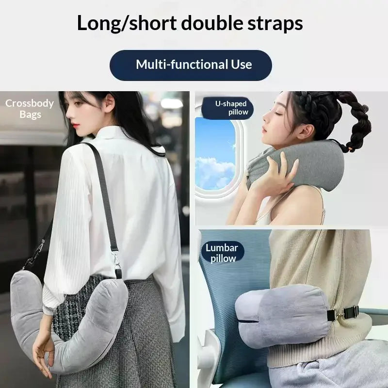 Travel U-Shaped Neck Pillow with Fillable Clothing Storage Bag – Crystal Fleece Pillowcase for Airplane & Comfort Travel Support