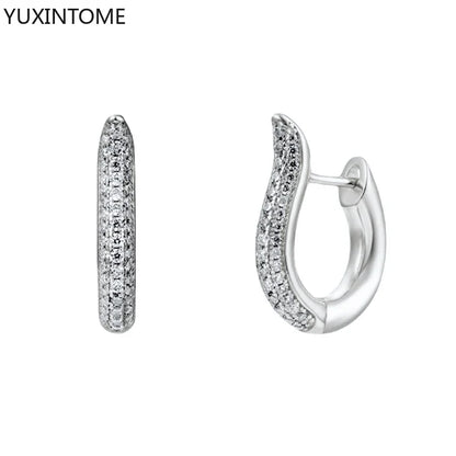 925 Sterling Silver White Zircon Hoop Earrings for Women – Fashion Geometric Crystal Silver Earrings Fine Jewelry Elegant Daily Wear Jewelry