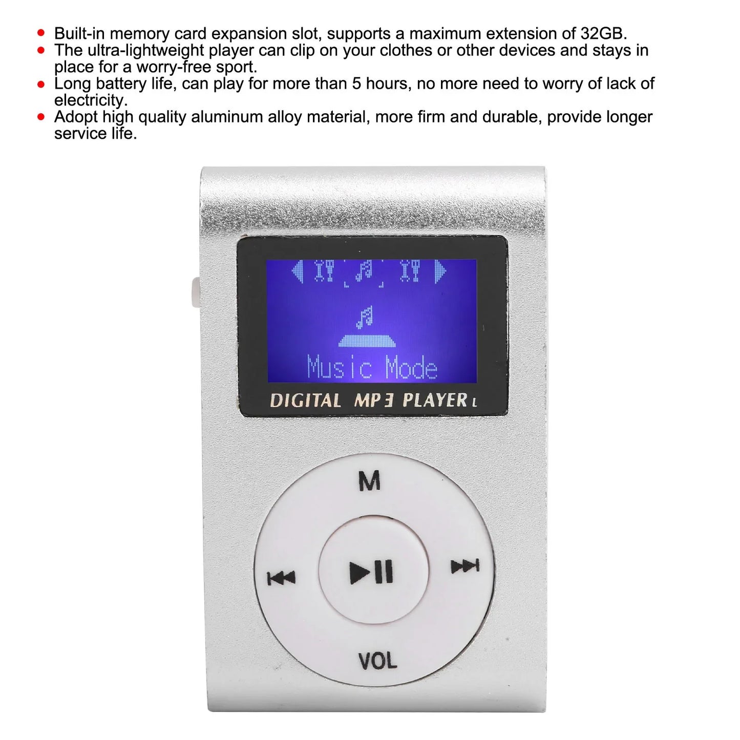 Portable Clip MP3 Music Player - Mini Sports Music Player with LCD Screen & Memory Card Support