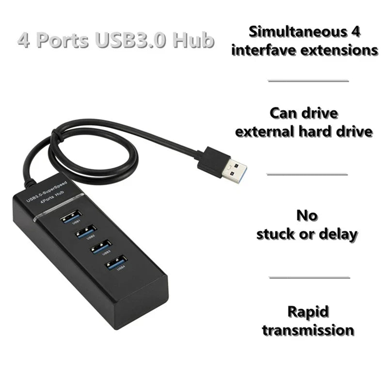 4-Port USB Hub Splitter 2.0/3.0 – High-Speed Multi USB Adapter Expander for Desktop & Laptop