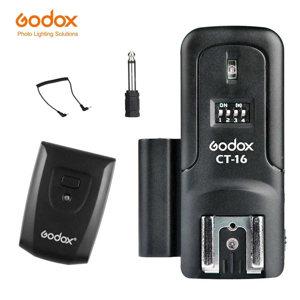 Godox CT-16 Wireless Radio Flash Trigger Set — 16 Channels Transmitter + 2 Receivers for Canon, Nikon, Pentax Speedlite
