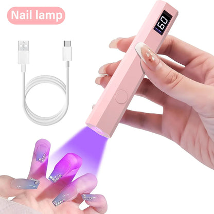 Portable Mini Nail Lamp with Timing Display – Rechargeable UV LED Flashlight Nail Dryer for Quick Family Use
