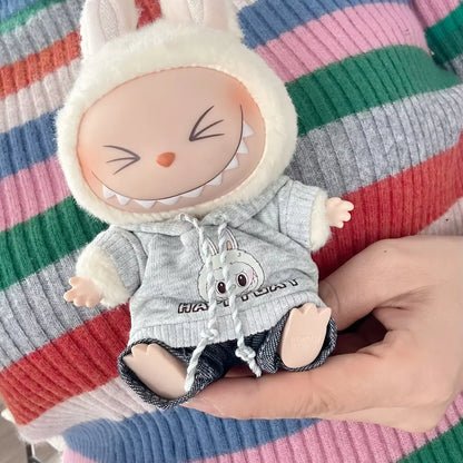 17cm Labubu Idol Dolls Clothes - Kpop EXO DIY Accessories, Cute Mini Plush FEAR Hoodie Se