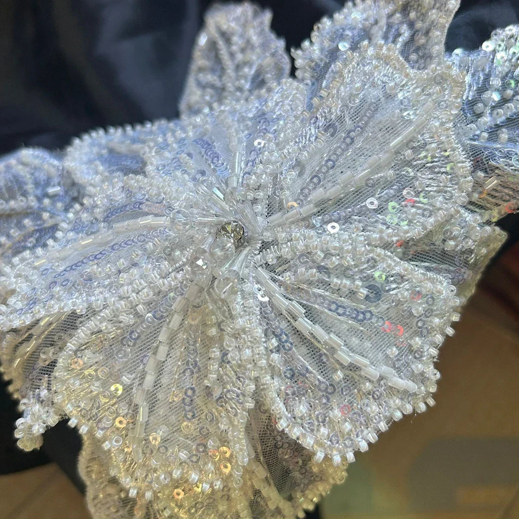 White Multi-Layer Lace Sequin 3D Flower Patch – DIY Clothing Decorative Applique