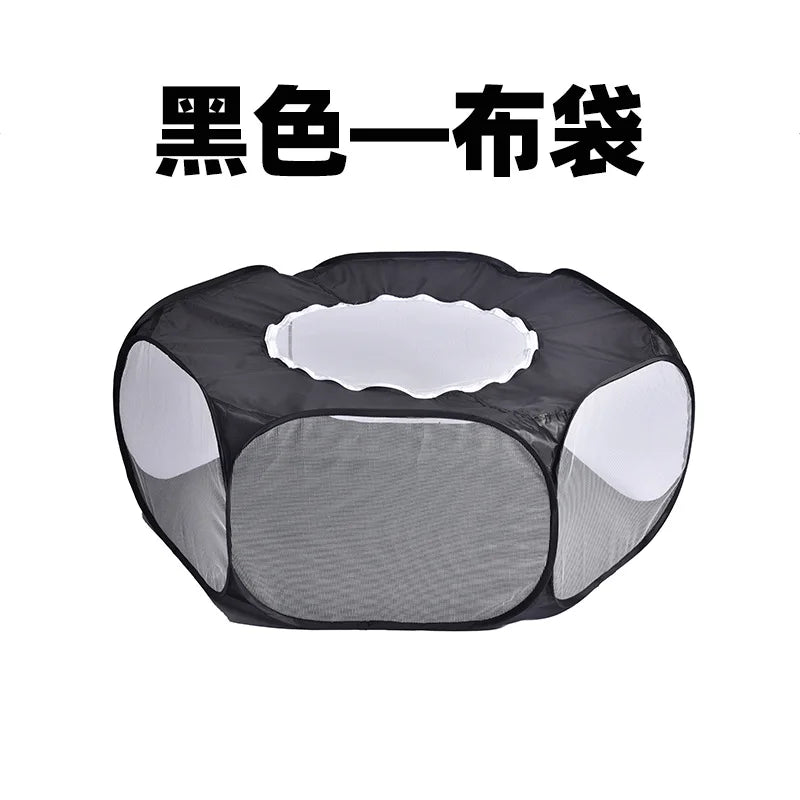 Portable Small Animal Playpen - Foldable Pet Cage with Transparent Mesh for Cats & Chickens