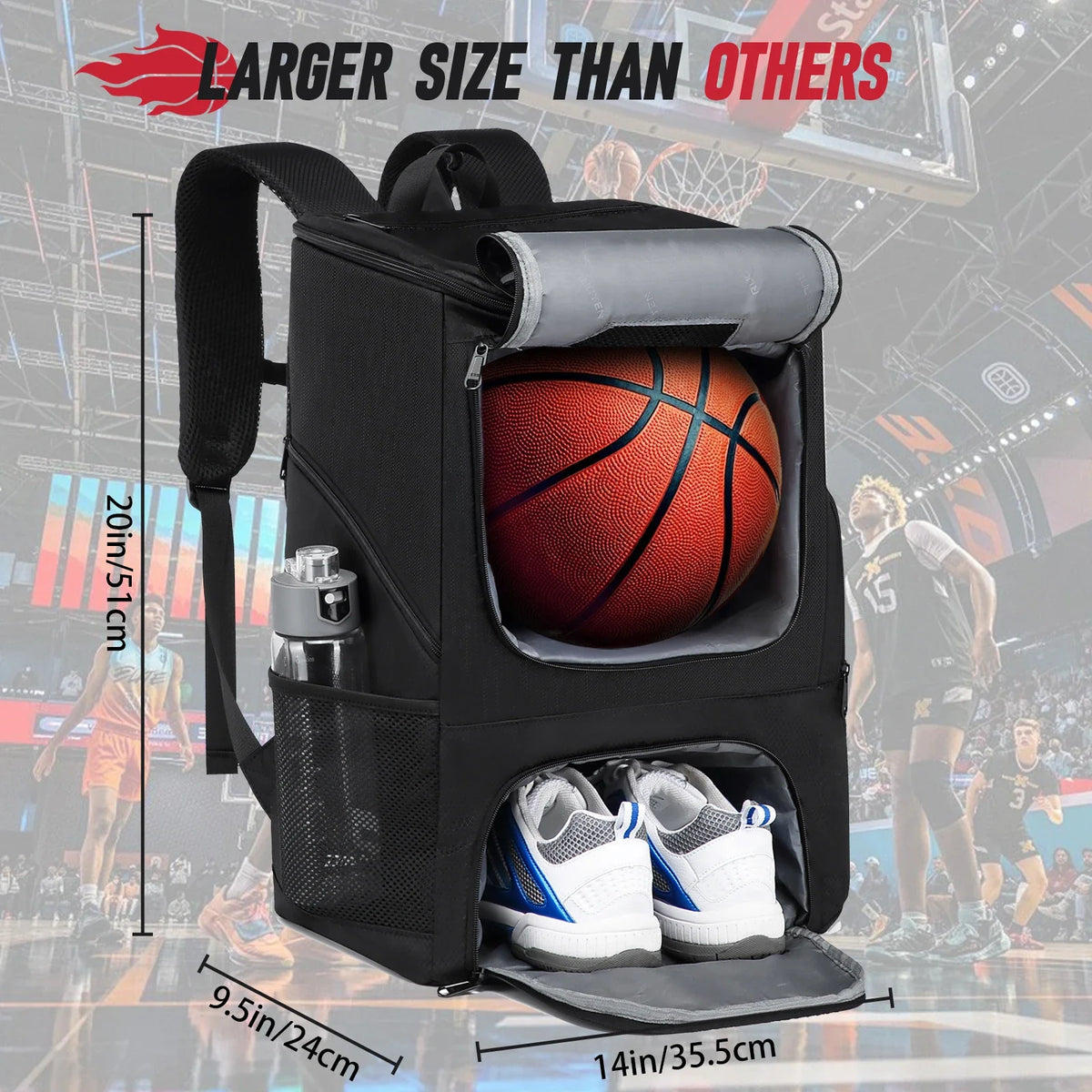 Basketball Sports Backpack - Multi-Sport Storage Bag with Separate Shoe Compartment for Training and Outdoor Use