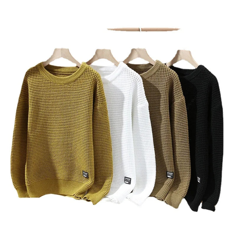 Men’s Knit Pullover Sweater - Round Neck Long Sleeve Casual Autumn Winter Top
