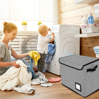 Foldable Clothing Storage Box with Lid – Washable Multi-Purpose Organizer Bin with Handle for Home, Office & Comic Book Storage