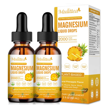 Mulittea Magnesium Glycinate Drops – Pineapple Flavor for Mood Calm, Muscle Relaxation, Sleep Support & Nerve Health
