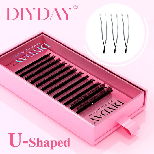 DIYDAY U-Shaped 3D Volume Eyelash Extensions — Easy-Apply Natural Wispy U YY Shape Faux Mink Lashes for Makeup