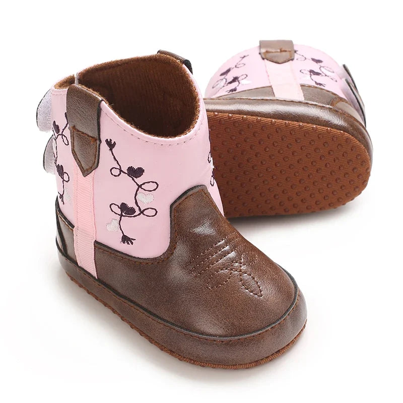 Western Denim Baby Winter Boots - Warm Casual First Walker Shoes for Boys & Girls 0-18 Months