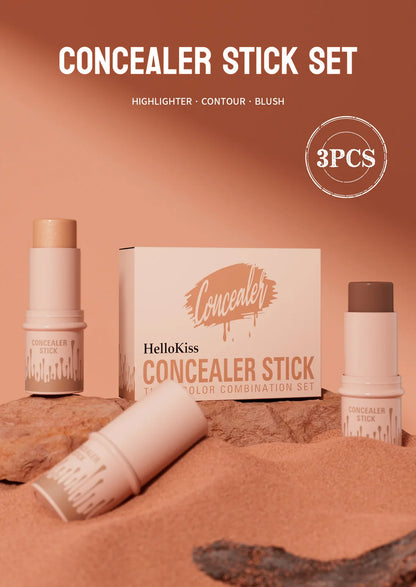 Hellokiss Multifunctional Grooming Stick 3-Piece Set – 3D Modification, Highlight & Brightening Blush Stick