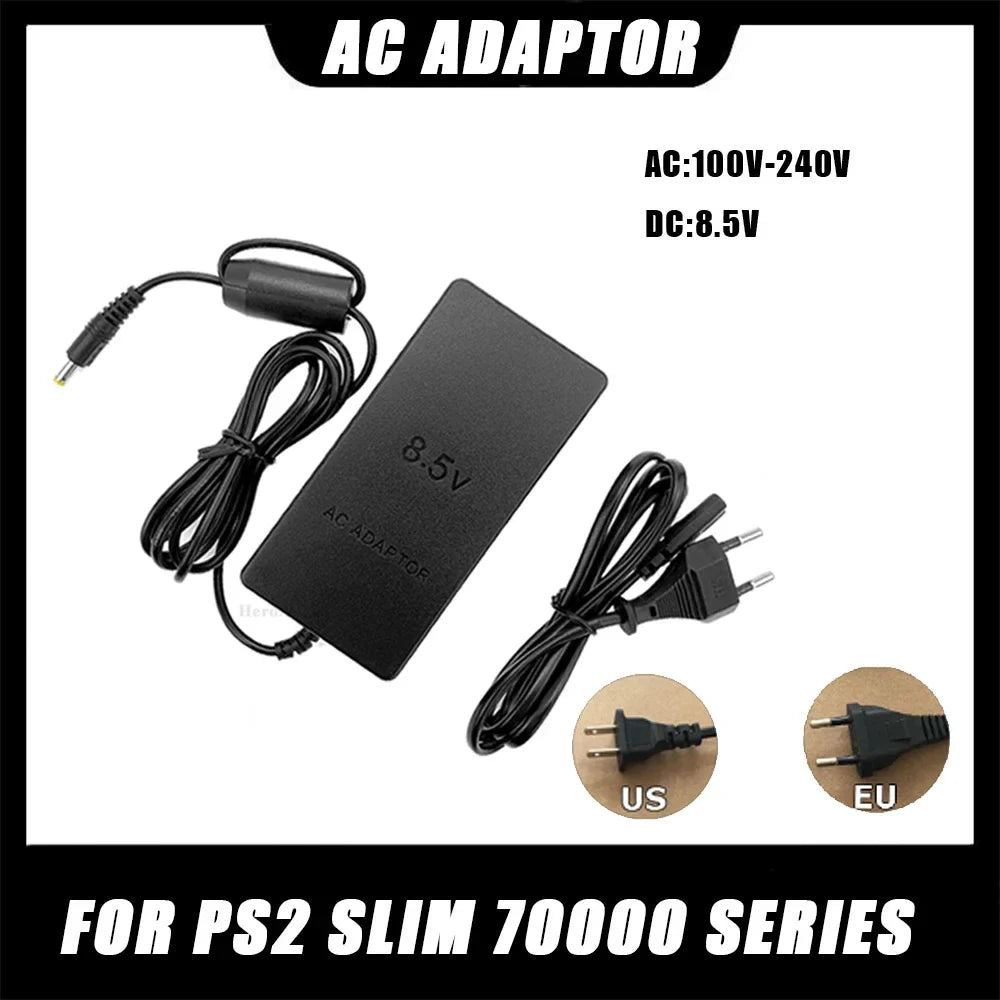 New Power Supply for PS2 Slim – Replacement AC Adapter Charger, 100-240V, DC 8.5V for 70000 Console (EU/US Plug)