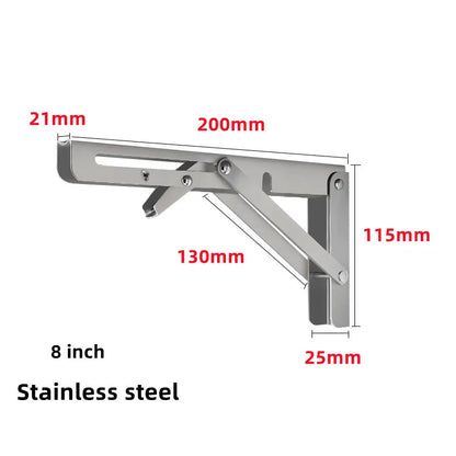 2pcs Heavy Duty Stainless Steel Folding Shelf Brackets | Collapsible Wall-Mounted L-Table Hinges for Bench & Table with Screws