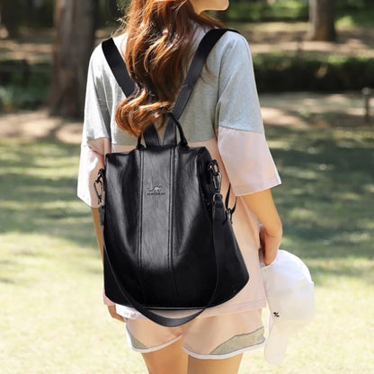 Anti-Theft Leather Backpack for Women - Vintage Shoulder Bag, High Capacity Travel and School Backpack, Mochila Feminina