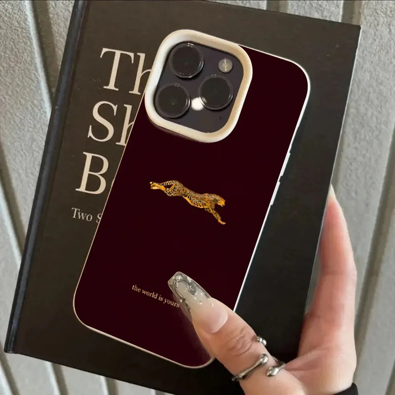 Leopard Running Pattern iPhone Case - Minimalist Trendy Shockproof Cover for Pro Max Plus Models