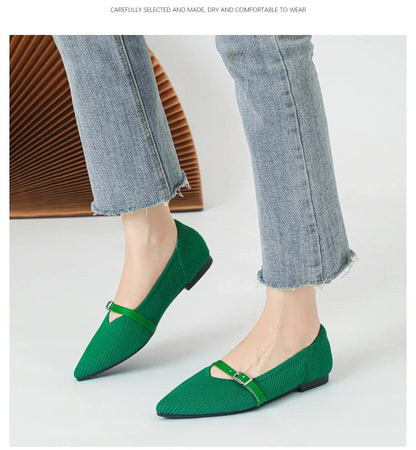 2024 Women's Flat Shoes – Pointed Toe Soft Knitted Sole, Breathable & Comfortable Spring and Autumn New Model