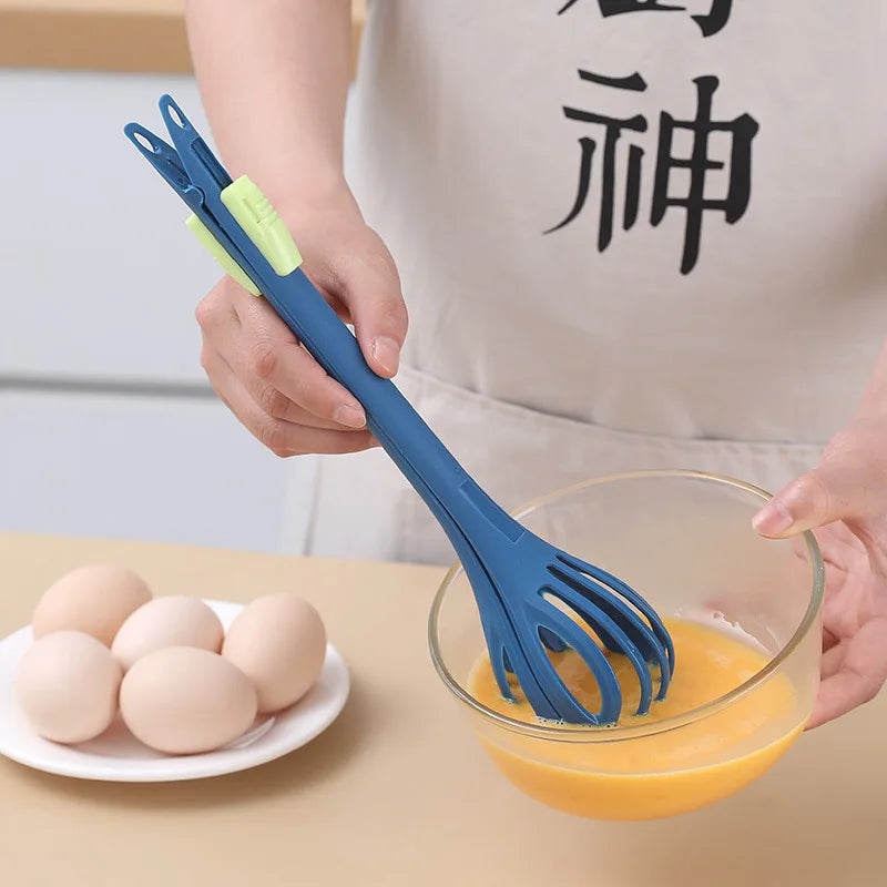 Multifunctional Kitchen Tool Set – Manual Egg Beater, Whisk, Milk Mixer, Pasta Tongs & Food Clips for Baking and Cooking