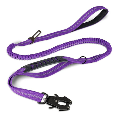 Reflective Shock Absorbing Bungee Dog Leash with Car Seatbelt – Heavy Duty No-Pull Leash for Large Dogs