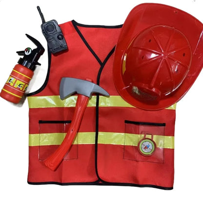 Kids Firefighter Cosplay Costume – Little Fireman Outfit with Hat Kit for Boys, Halloween & Carnival Party Dress-Up