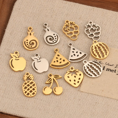 5pcs Stainless Steel Fruit Charms – Strawberry, Cherry, Pineapple & Watermelon Pendants for DIY Bracelets & Necklace Jewelry Making