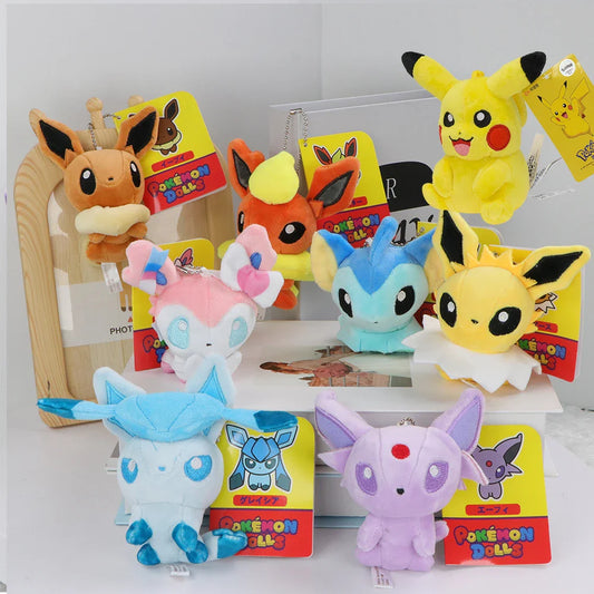 Pokemon Eevee Family Keychains – Plush Toy Pendants of Glaceon, Vaporeon, Sylveon, Espeon & Flareon, Cute Anime Stuffed Dolls, Perfect Birthday Gift