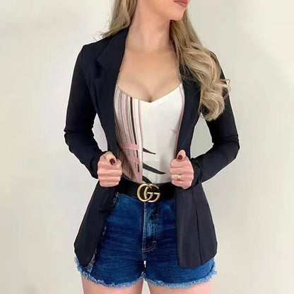 Women's Formal Blazer Jacket - Office Workwear Loose Fit Pocket Suit Coat