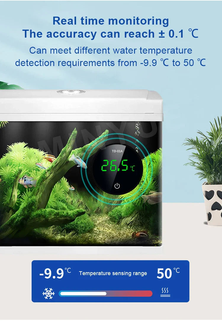 MINYUE LCD Digital Aquarium Thermometer – High Precision External Fish Tank Thermometer with Type-C Charging (-9.9 to 50℃)