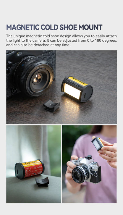 TTARTISAN Mini LED Fill Light - Magnetic Mount Retro Film Style Video Light, 0.5W, 3000/4500/6000K, CRI 95+, 300mAh Cold Shoe