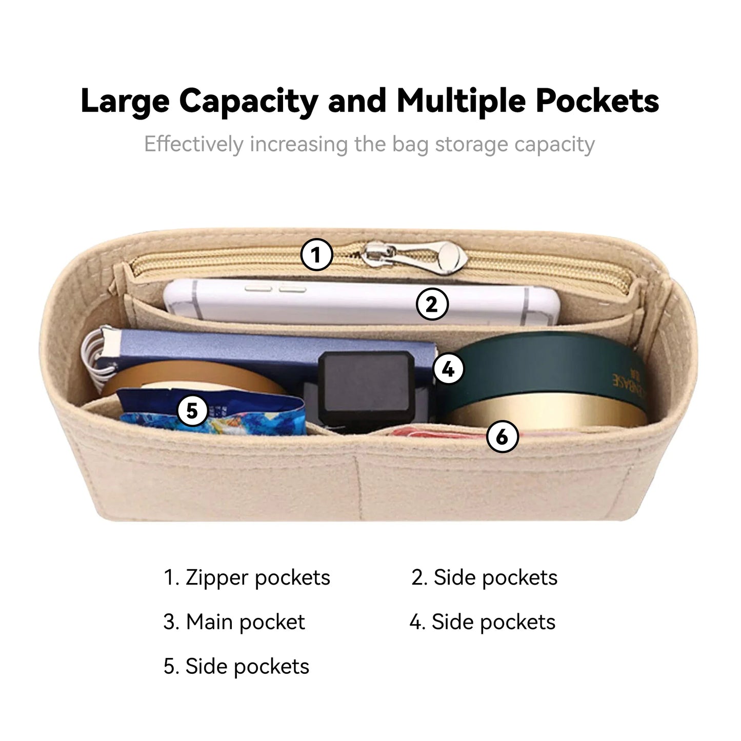 Trendy Felt Insert Bag Organizer — Makeup & Cosmetic Bag Liner for Women's Handbags and Accessories