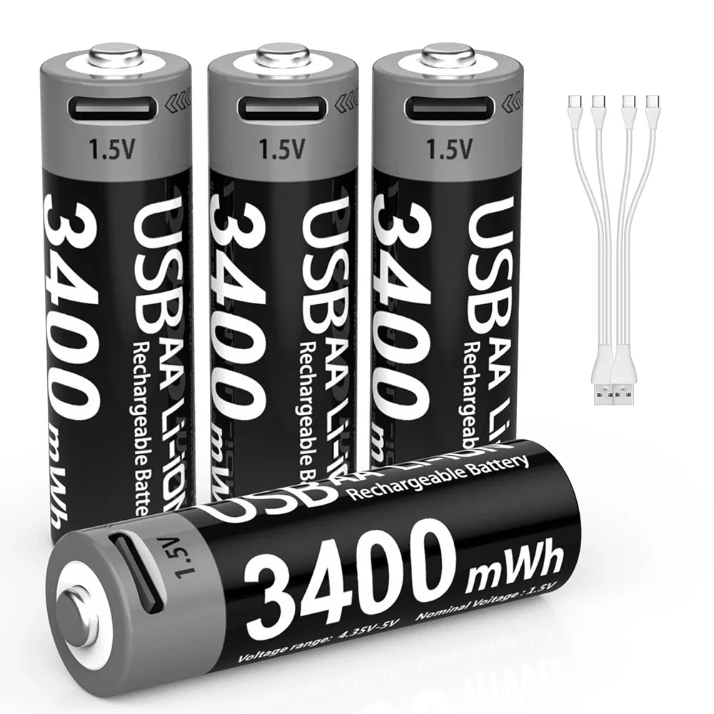 MATOV USB Rechargeable Li-ion AA 3400mWh & AAA 1100mWh 1.5V Batteries Pack