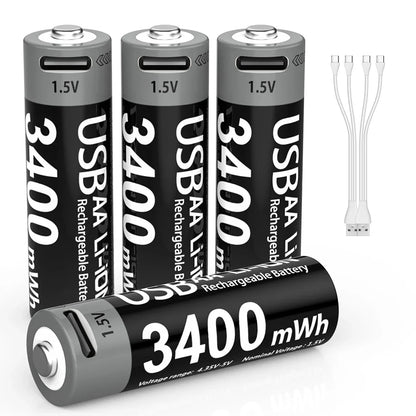 MATOV USB Rechargeable Li-ion AA 3400mWh & AAA 1100mWh 1.5V Batteries Pack