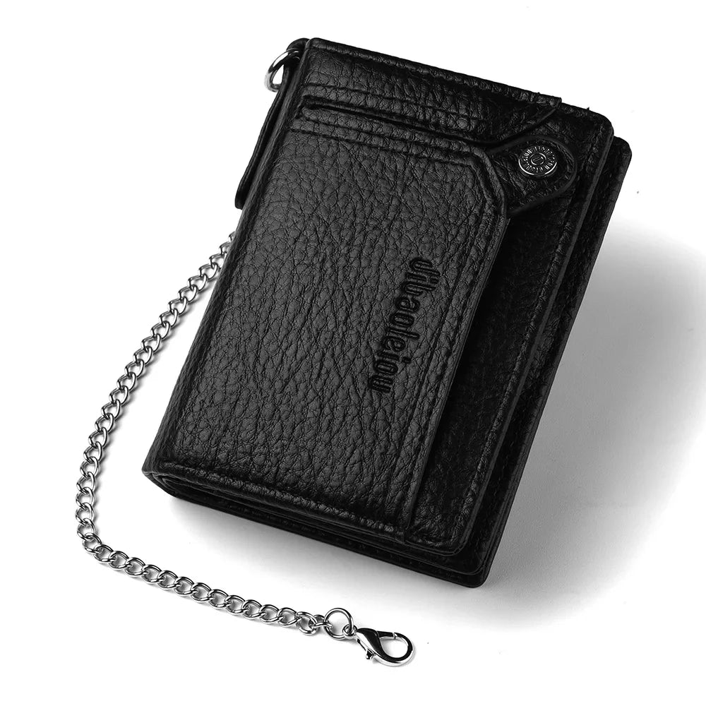 Men’s Multifunctional PU Leather Wallet – Large Capacity Credit Card Holder Purse with Chain Strap