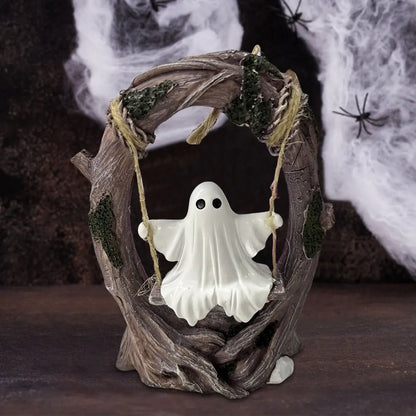 Halloween White Ghost Sculptures — Funny Swinging Tree Ornaments for Tabletop Centerpiece Decor