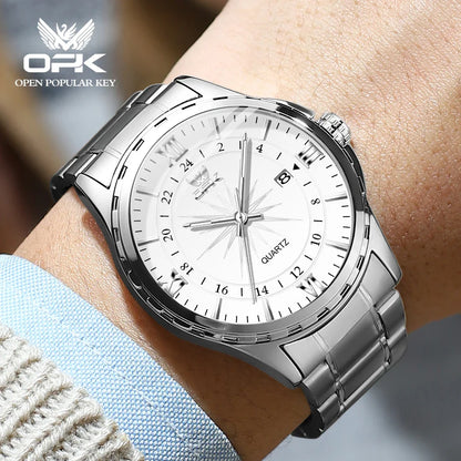 OPK Men's Quartz Watch — Steel Belt Dual Calendar Wristwatch Model 6003