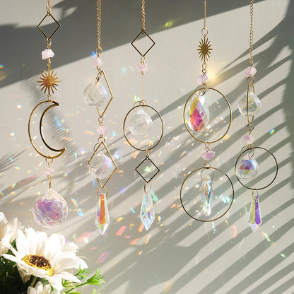 Moon Crystal Suncatcher: Hanging Rainbow Prism Wind Chime with Crystal Pendants, Ideal for Christmas Tree and Home Decor