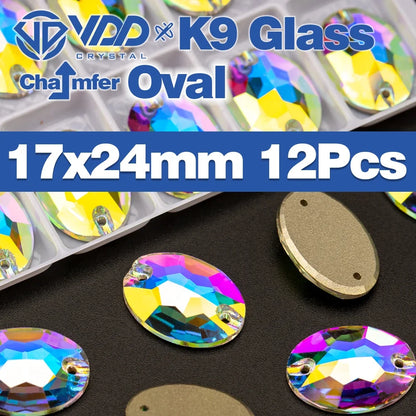 AAAAA K9 Glass Sew-On Rhinestones - AB Crystal Flatback Stones for Wedding Dress & Clothing Accessories