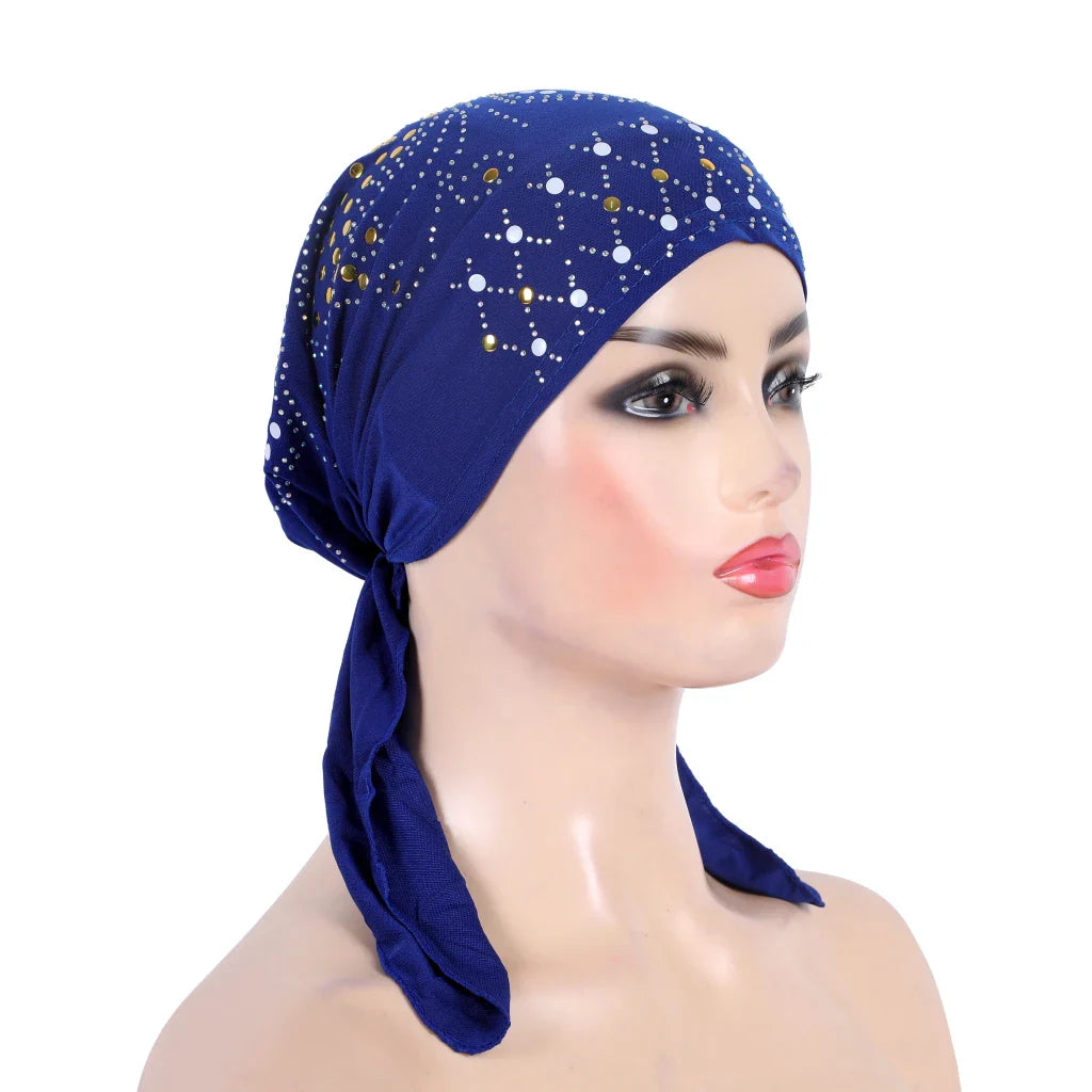 H089 Women’s Turban Hijab – Fashion Gold Sequin Islamic Headscarf, Pull-On Amira Headwrap