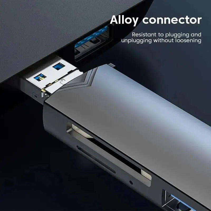 JASTER 6 in 1 Multifunction USB 3.0 Card Reader - Flash Drive Memory Card Adapter for Phones, Laptops, and Computers, Supports TYPE-C/USB/TF/SD