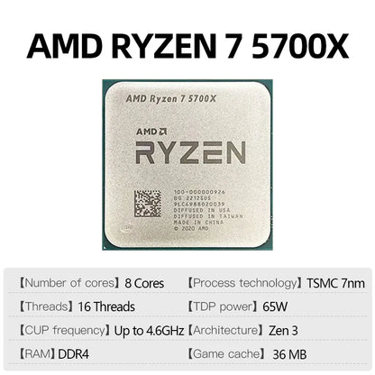 AMD Ryzen 7 5700X – 8-Core 16-Thread Desktop Gaming CPU, Up to 4.6GHz, Socket AM4