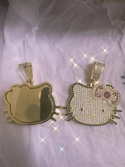 Hello Kitty Y2K White Gold Pendant Necklace – Sweet Long Layered Jewelry Chain for Women, Halloween Style (Europe & America)