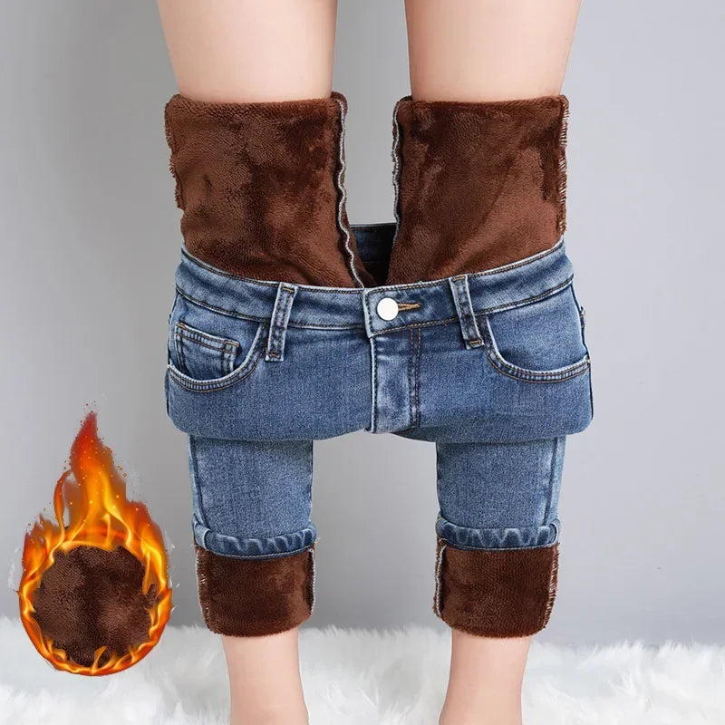 Women’s Thermal Fleece Jeans – Winter Warm Thickened Skinny Velvet Pants