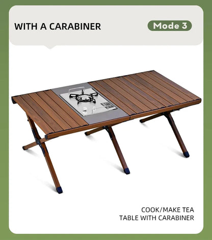 Hispeed Outdoor Camping Folding IGT Table – Multifunctional Wood Table with Gas Stove for BBQ, Picnic & Camp Grill