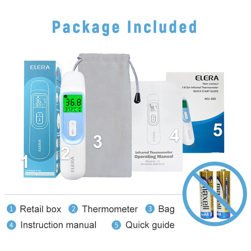 ELERA Digital Ear & Forehead Thermometer – Non-Contact Infrared Fever Monitor for Babies & Adults, LCD Display