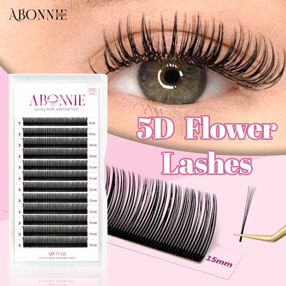 Abonnie 5D Flower Lashes | Premade Fluffy Volume Fans & Wispy Eyelash Extensions | Spikes for Full Lash Look