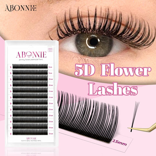 Abonnie 5D Flower Lashes | Premade Fluffy Volume Fans & Wispy Eyelash Extensions | Spikes for Full Lash Look