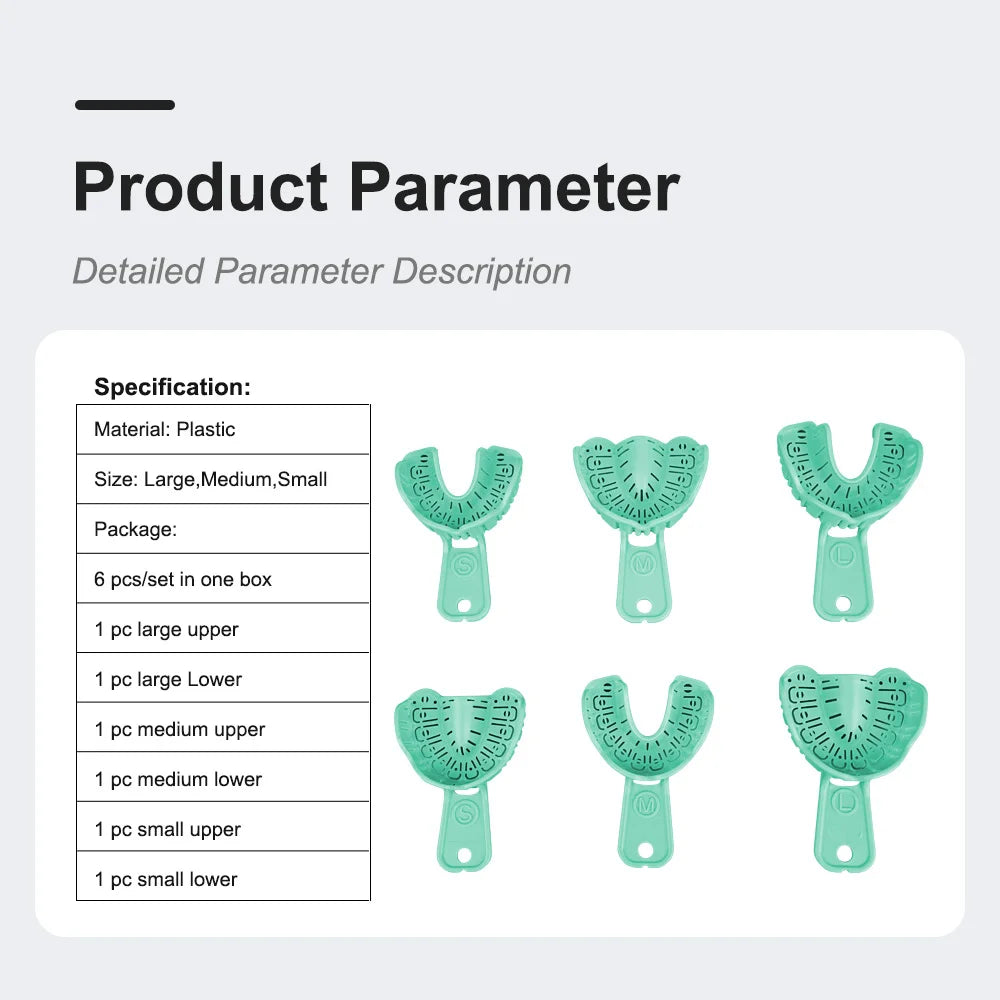 Denspay 6Pcs Dental Impression Tray Set – S/M/L Full Mouth & Partial Mold Trays, Easy Fold Plastic Design