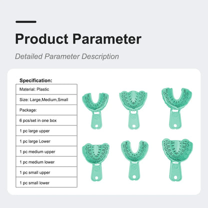 Denspay 6PCS Dental Impression Tray Set – S/M/L Plastic Full Mouth Mold Trays, Foldable Dental Implant Trays